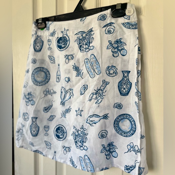 Women's White A-Line Skirt with Blue Lobster Feast Print M - Picture 3 of 11